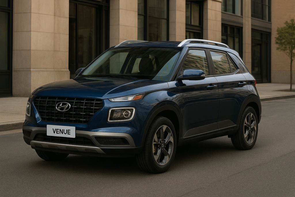 Hyundai Venue 2025 in a city environment with premium design, vibrant color, and luxury compact SUV aesthetics.